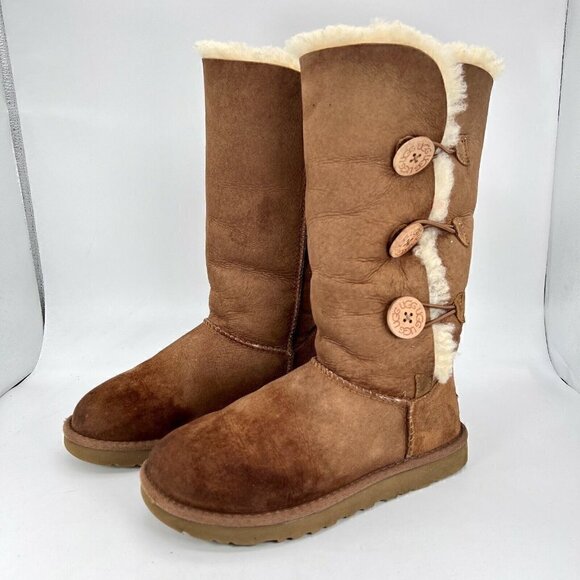 UGG Shoes - UGG Australia Bailey Button Women Size 7 Brown Mid Calf Winter Snow Boots 1873